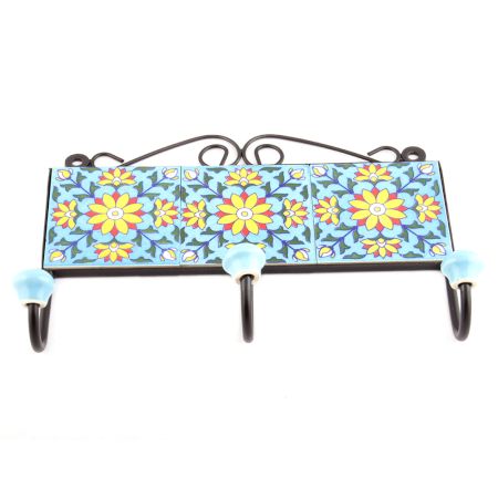 Turquoise And Yellow Sun Flower Tiles Hooks